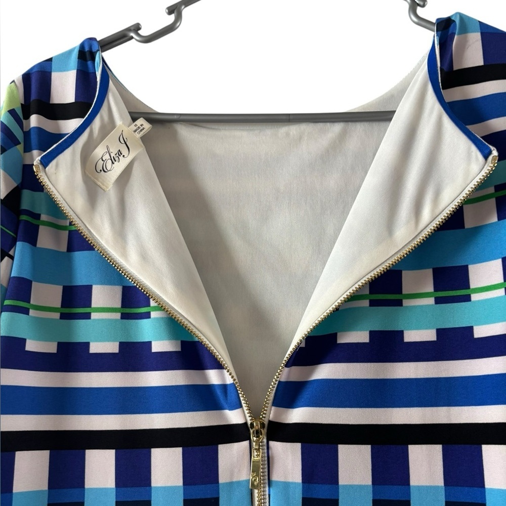 Eliza J Women's White/Black/Blue Design Mini Shift Stretchy Dress‎ Size 10 - Picture 8 of 8